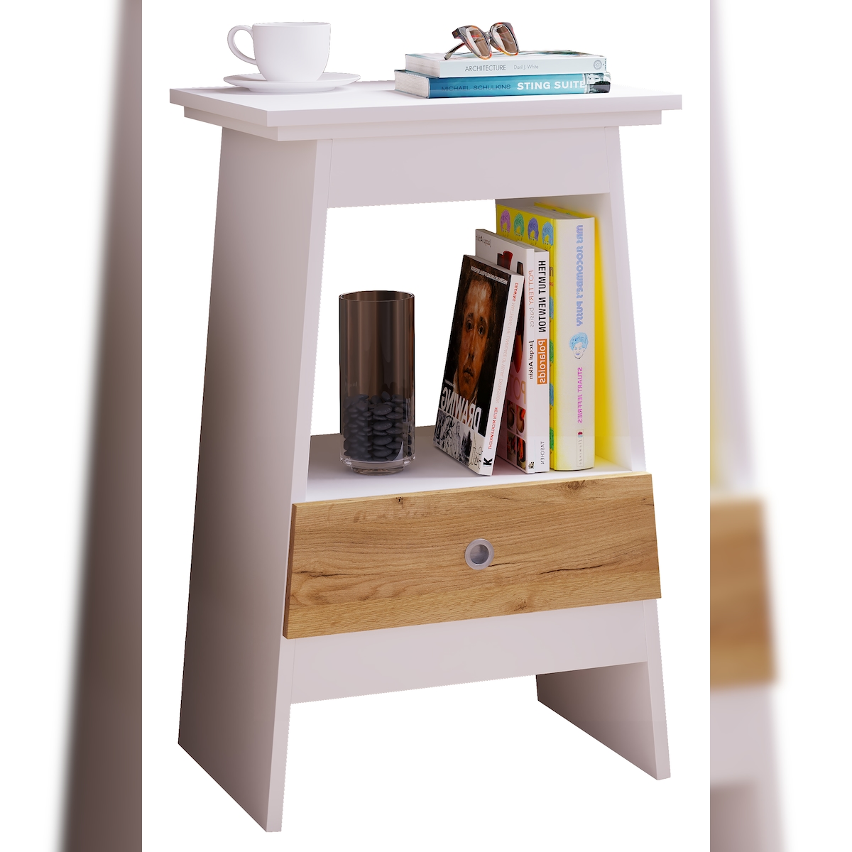 VCM Nachttisch Spidali Weiß / Honig-Eiche H. 73 x B. 45 x T. 35 cm Image