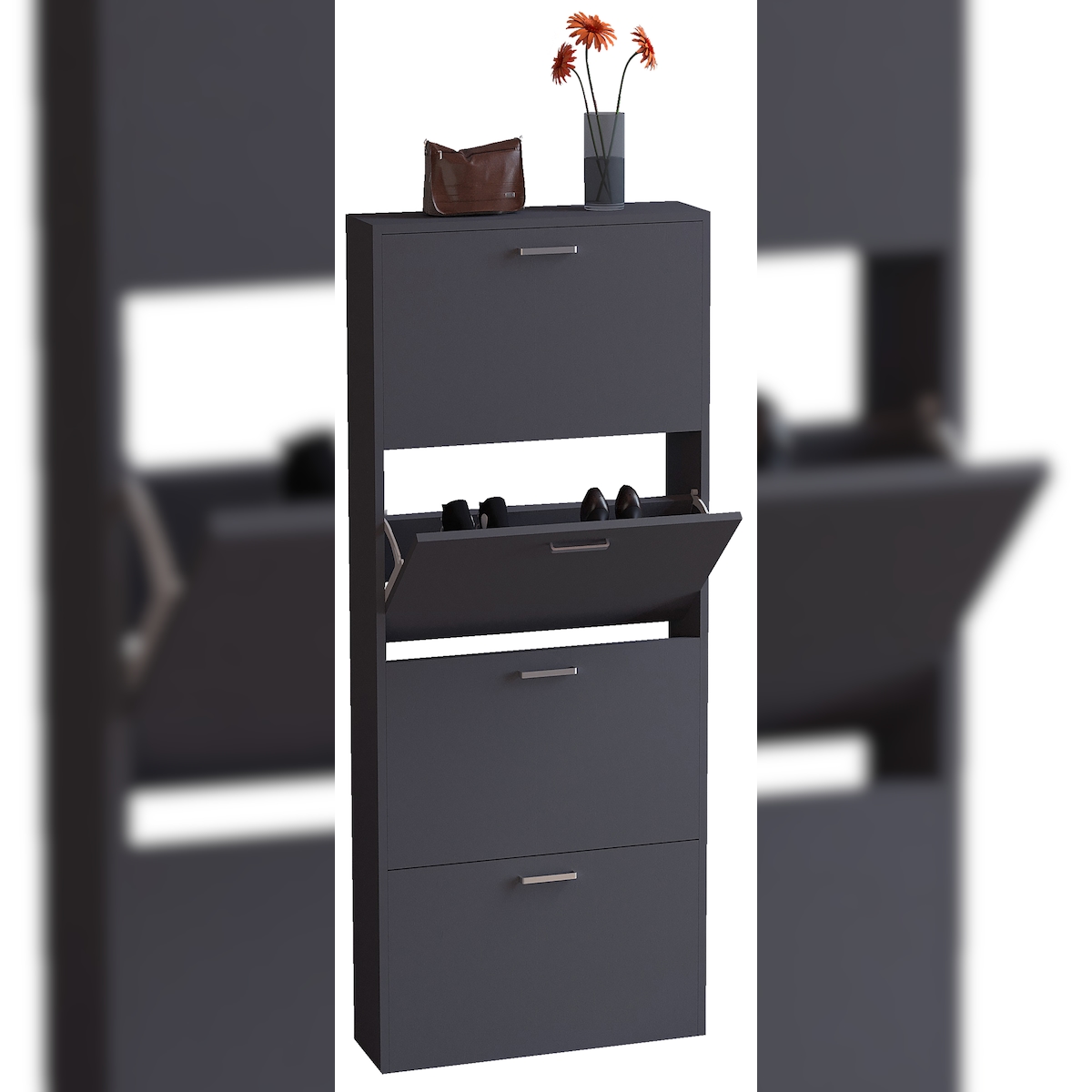 VCM Schuhschrank Sulos Anthrazit H. 144 x B. 59 x T. 17 cm Image