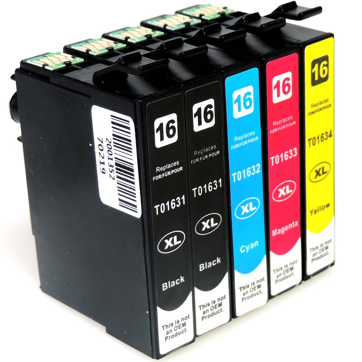 Kompatibel 5er Set Epson 16XL, Füller, T1636, C13T16364010 Druckerpatronen Tinte 2x Schwarz und je 1x Cyan, Magenta und Gelb von D&C Image