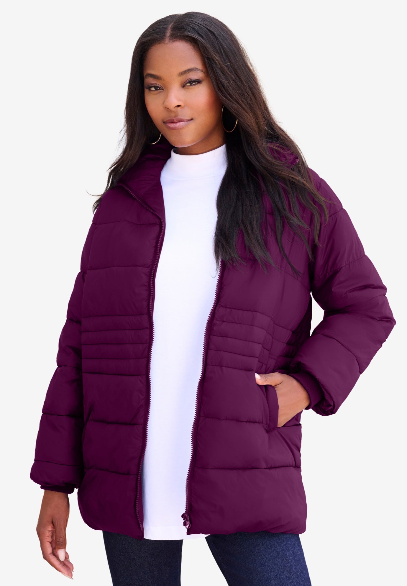 Plus Size Women's Plus Size Lightweight Quilted Jacket by Roaman's in Dark Berry (Size M)