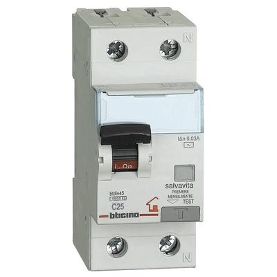 Bticino - Fehlerstrom und Leitungsschutzschalter 1P+N 25A 30MA f 4.5KA 2M GC8813F25 Image