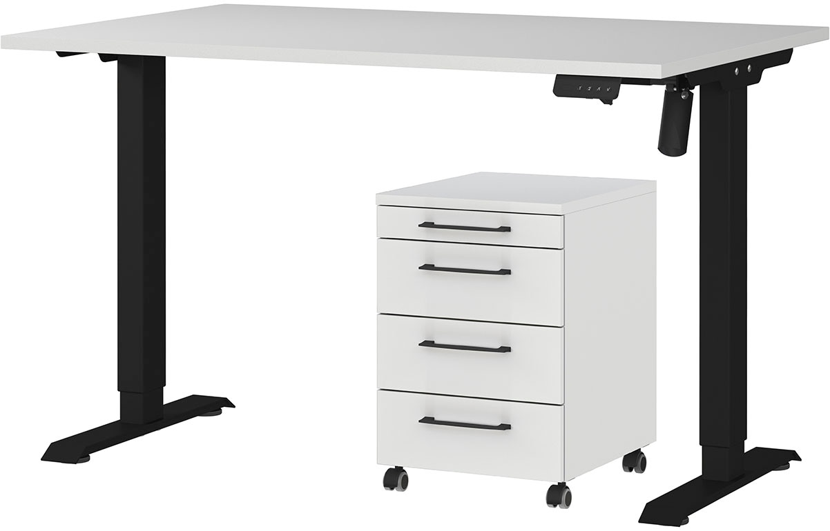 Büromöbel-Set GERMANIA "Profi 3.0", schwarz (lichtgrau, schwarz), Schreibtisch 120cm breit Metall Spanplatte, Metall, Spanplatte, Arbeitsmöbel-Sets, Büromöbel-Set, Büromöbel-Set bestehend aus Schreibtisch und Rollcontainer