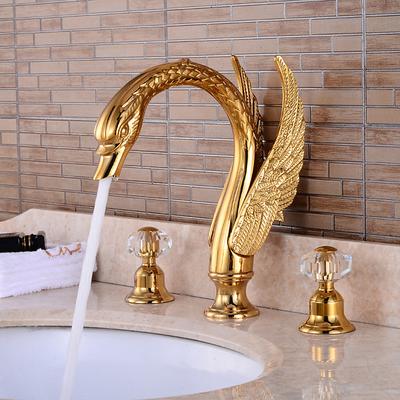 Widespread Bathroom Sink Mixer Faucet, 2 Handle 3 Holes Basin Taps Swan Noble Luxury Golden and Oil-rubbed Bronze Bath Taps