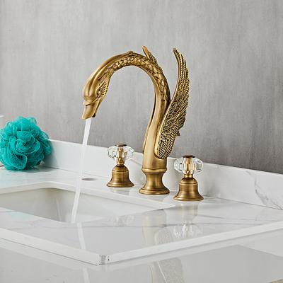 Widespread Bathroom Sink Mixer Faucet, 2 Handle 3 Holes Basin Taps Swan Noble Luxury Golden and Oil-rubbed Bronze Bath Taps