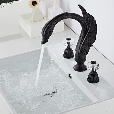 Widespread Bathroom Sink Mixer Faucet, 2 Handle 3 Holes Basin Taps Swan Noble Luxury Golden and Oil-rubbed Bronze Bath Taps