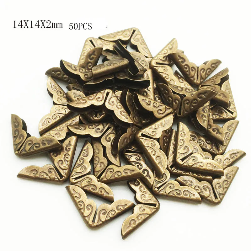 Coins de livres en métal Bronze 14x14x3mm, 50 pièces/lot, pour Albums photos, menus, dossiers, bricolage, Scrapbooking, décor, protecteurs d'angle QTG290-50