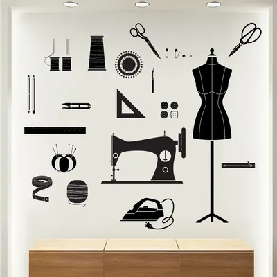 Kreative Näh werkzeuge Aufkleber für Wohnzimmer Schneiderei Dekoration selbst klebende Wand kunst Image
