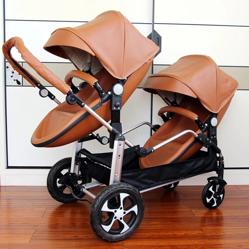 NEUER Zwillings-Kinderwagen 2 in 1, Poussette Double Jumeaux, Shell-Doppelkinderwagen, Luxus-Kinderwagen, Lederkinderwagen, Klappwagen Image