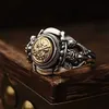 Vintage Gold Silber Kollision Lotus Steinbock Ring für Herren Schmuck Persönlichkeit Punk Ring