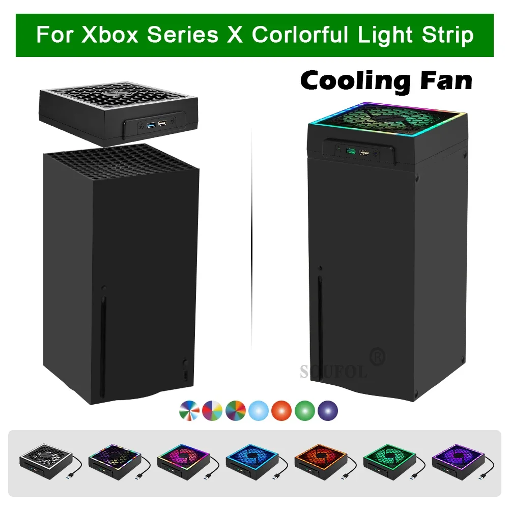 Top-Lüfter für Xbox-Serie X-Konsole mit buntem Lichtstreifen-Lüfter mit 2 USB-Anschluss Kühler lüfter für XSX-Zubehör Image