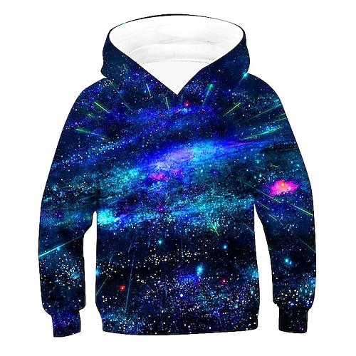 Jungen 3D Galaxis Kapuzenshirt Langarm 3D-Druck Herbst Winter Aktiv Basic kinderkleidung 2-12 Jahre Outdoor Täglich Innen Image