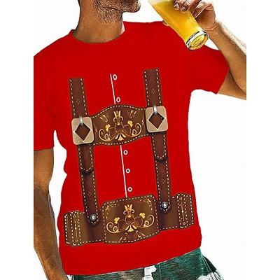 Oktoberfestbier Bayerisch T-Shirt-Ärmel Lederhosen 3D Für Herren Erwachsene Karneval Oktoberfestbier Heißprägen Party Casual Image