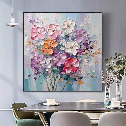 handgemaltes abstraktes Blumenölgemälde handgemachtes abstraktes Blütenbaum-Ölgemälde blühender bunter Baum auf Leinwand handgemachtes Pflanzenblumengemälde Kunstwerk Gemälde Landschaft böhmische Image