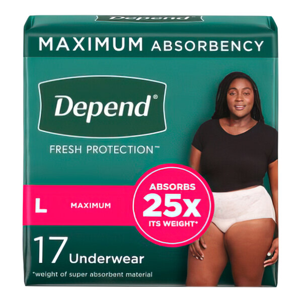 Depend Fresh Protection Women's Disposable Adult Underwear with Maximum Absorbency for Incontinence and Postpartum Bladder Leaks - L - 34/Case