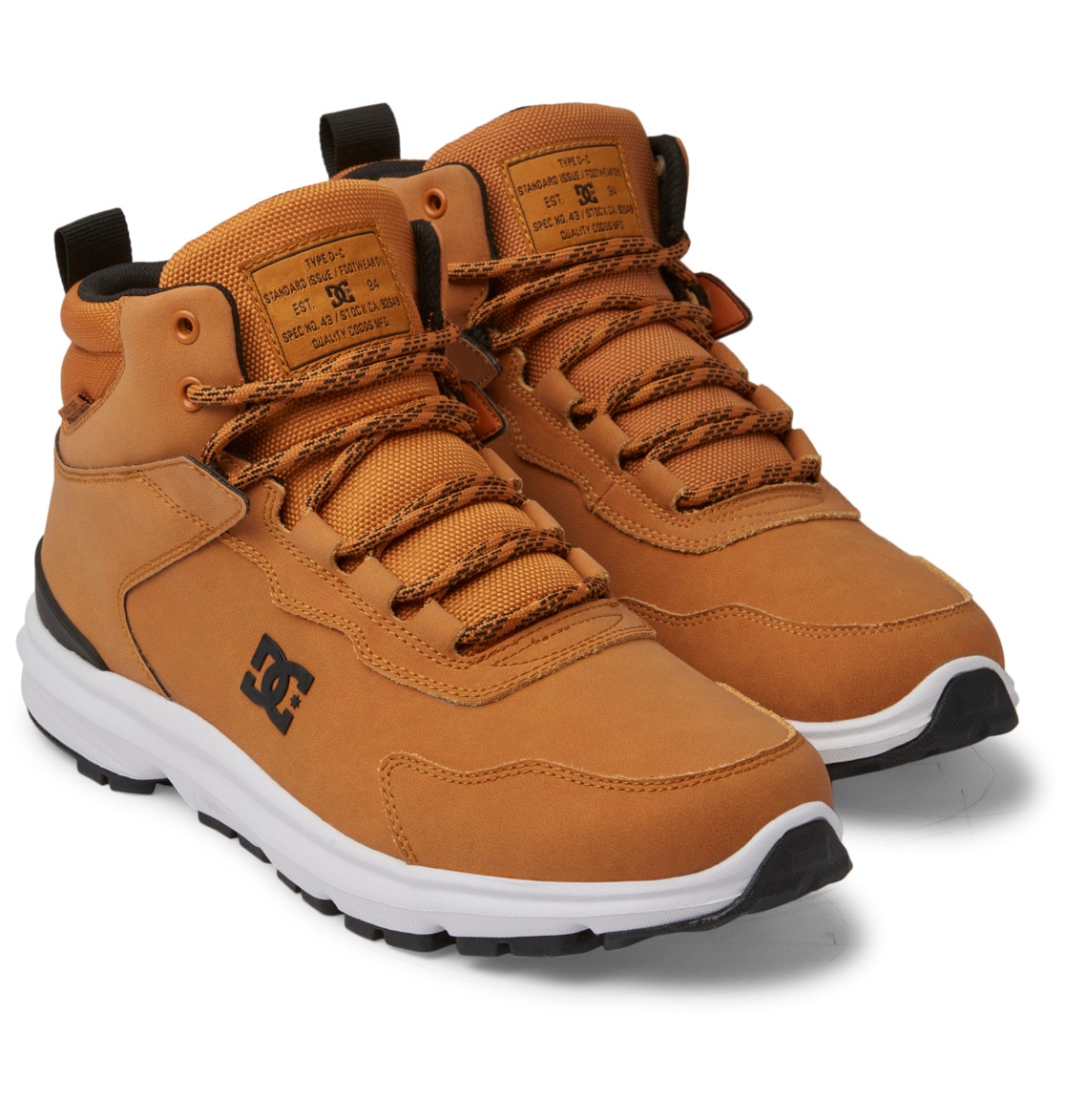 Stiefel DC SHOES "Mutiny", Gr. 8,5(41), beige (wheat, schwarz), Obermaterial: Leder (Kuh) / Futter: Textil / Außensohle: Gummi, Schuhe