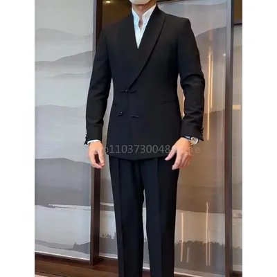 S-6XL Black Men Suits For Wedding Slim Fit Shawl Lapel Blazer Pants 2 Piece Formal Formal Business Groom Tuxedo Costume Homme