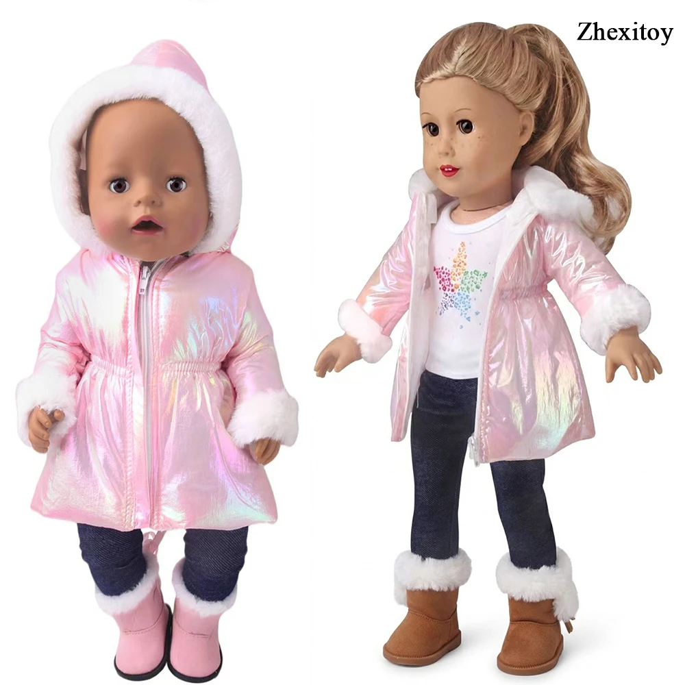 Zhexitoy 17-18 Zoll Puppenschuhe & -kleidung, Outdoor-Sport-Daunenjacken und Schneestiefel für neue Baby-Puppen, als Weihnachtsgeschenk.