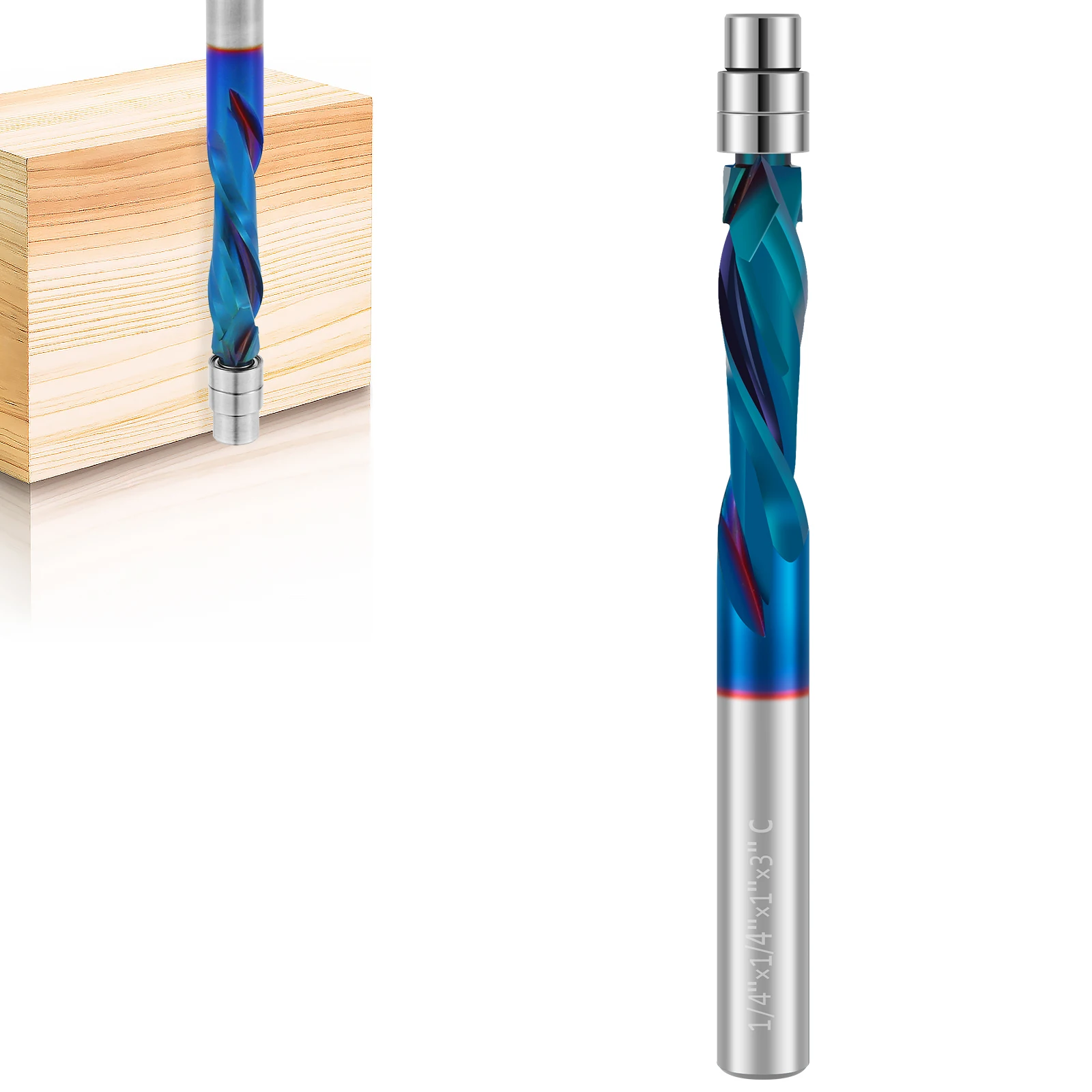 Up Down Cut Spiral Flush Trim Router Bit 1/4 Zoll Schaft Hartmetall Up Down Kompression Flush Trim Router Bit mit Nano Blau beschichtet Image