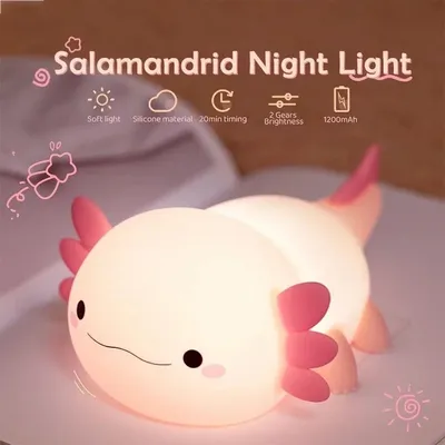 Cute Axolotl Night Light Silicone Nursery Sleeping Lamp Touch Control Nightlights USB Rechargeable