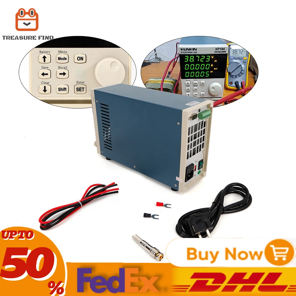 KP184 Einkanaliger elektronischer DC-Lasttester, Batteriekapazitätstester, 4 Lastmodi, verschiedene Testfunktionen, 150 V, 0–400 W, 0–40 A Image