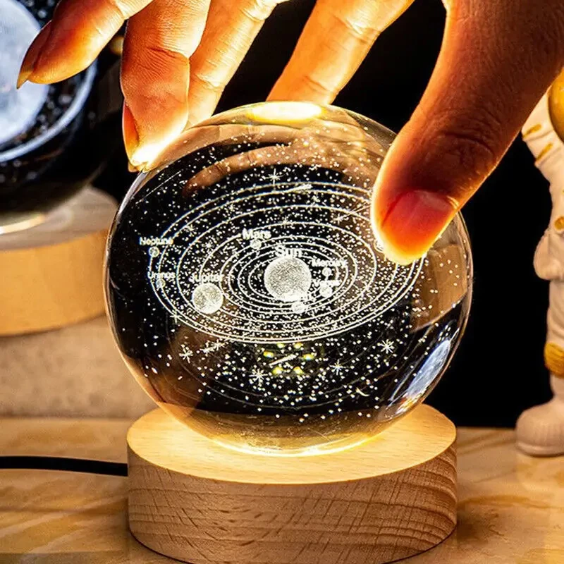 USB Nachtlicht LED Kristallkugel Tischlampe 3D Mond Planet Galaxy Dekor für Zuhause Tischlampe Party Spielzeug für Kinder Erwachsene Weihnachtsgeschenke