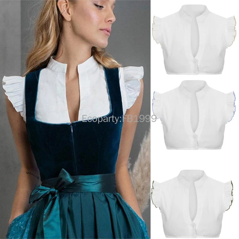 2024 Deutschland Oktoberfest Kostüm Shirt für Frauen Vintage Dirndl Kleid weiß Kurzarm Crop Tops Bühne Performance Tank Weste Image