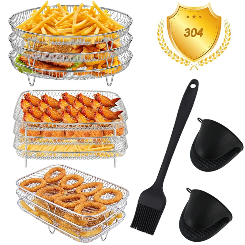 3-schichten Air Fryer Rack Stapelbar Grillen 304 Edelstahl Airfryer Ofen Grill Dampfer Herd Küche Gadgets Kochen Werkzeuge