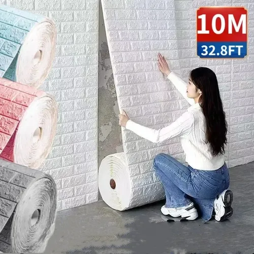 Rouleau d'autocollants 3D pour papier peint, 10m, panneau en mousse douce blanche, brique, marbre,