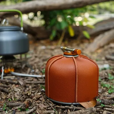 1 pc Camping Flat Gas Tank Leather Cover, Retro Camping Gas Lamp Fuel Tank Protection Cover,