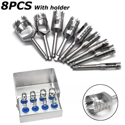 8Pcs Dental Implant Bone Trephine With Bur Disinfection Holder For Handpiece Surgical Instrument