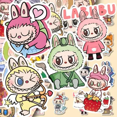 80Pcs 2024 New Labubu Monster Cartoon Waterproof Stickers Pack Cute Water Bottle Laptop Skateboard