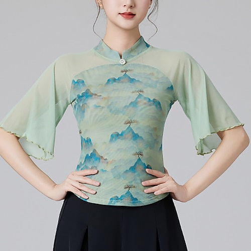 Latein-Tanz oben Farbaufsatz Tüll Damen Leistung Ausbildung Halbe Ärmel Hoch Polyester Image