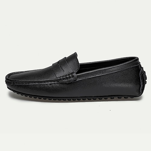 Herren Loafer Slip On Komfort-Müßiggänger Penny Loafers Leder Komfortabel Rutschfest Halbschuhe Silber Schwarz Weiß Image