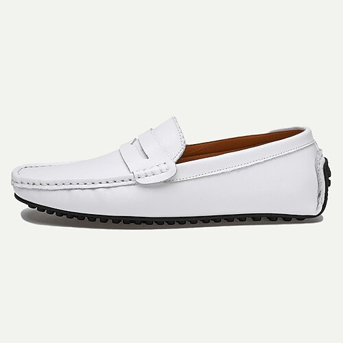 Herren Loafer Slip On Komfort-Müßiggänger Penny Loafers Leder Komfortabel Rutschfest Halbschuhe Silber Schwarz Weiß Image