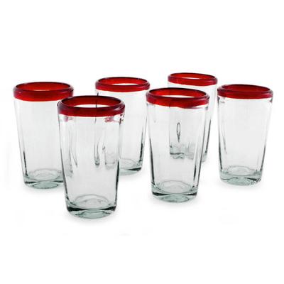 Ruby Groove,'6 Collectible Mexican Recycled Red and Clear Glasses'