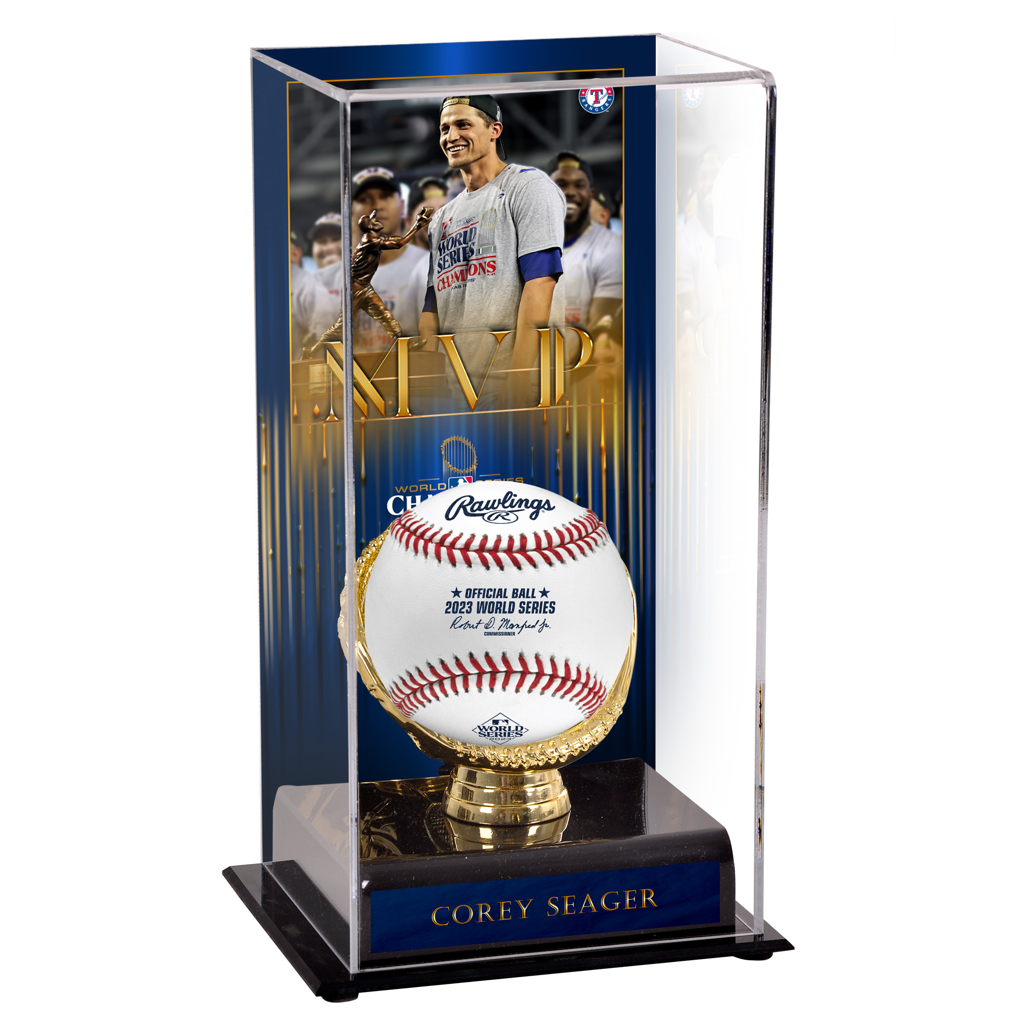 Corey Seager Texas Rangers Fanatics Authentische 2023 World Series Champions MVP Sublimierte Vitrine mit Bild Image