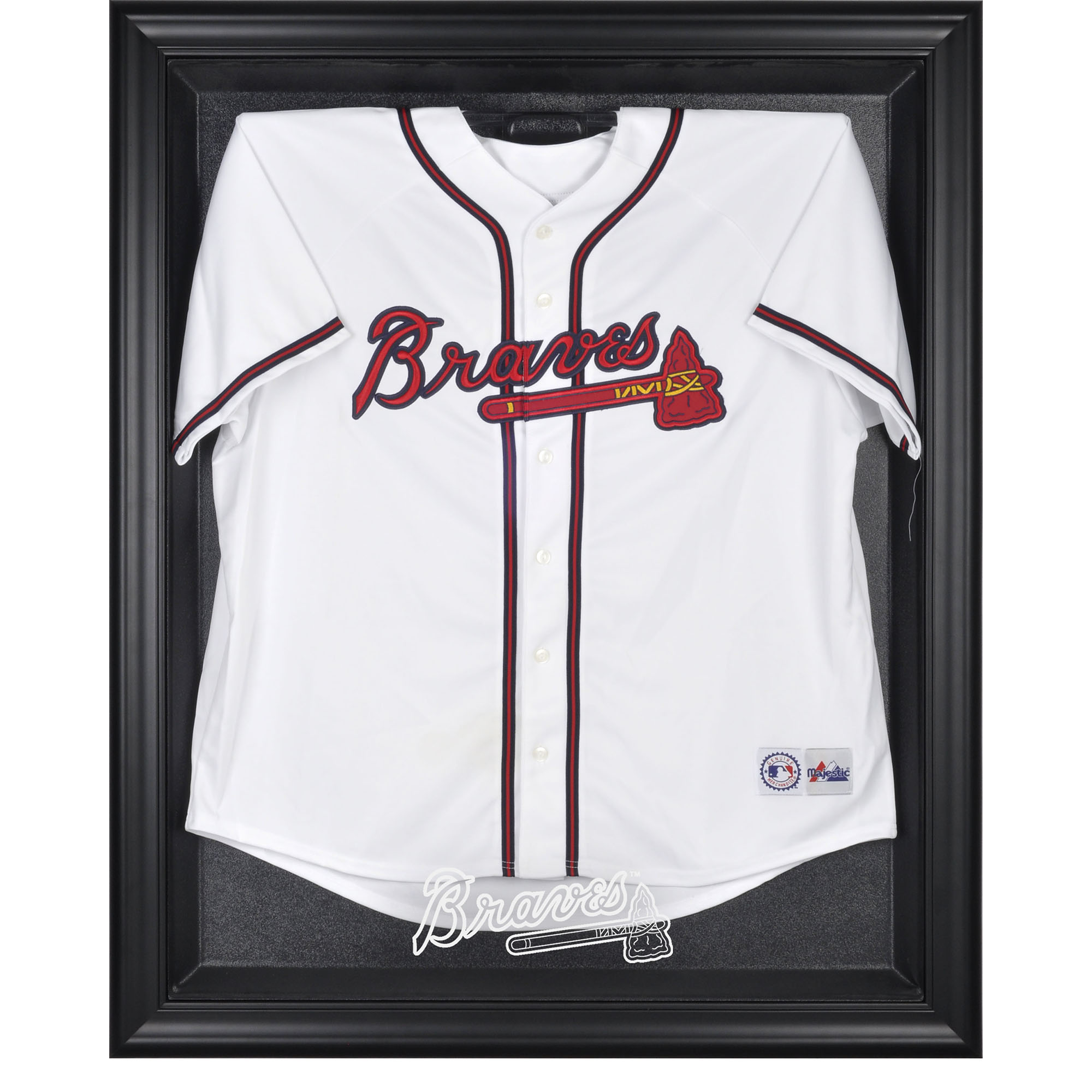 Trikot-vitrine mit Logo der Atlanta Braves in schwarzem Rahmen Image