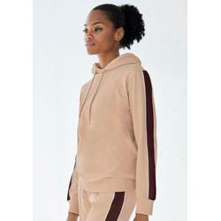 Hoodie S.OLIVER, Damen, Gr. 44/46, beige (sand), Sweatware, Obermaterial: 95% Baumwolle, 5% Elasthan, unifarben mit Farbeinsatz, sportlich, lässig geschnitten normal, Rundhals, Langarm Bündchen, Sweatshirts, mit Kontrast Einsätzen, Loungewear