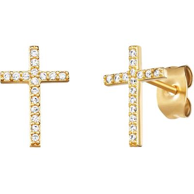 Paar Ohrstecker ENGELSRUFER "Kreuz, ERE-LILCROSS-ZI-ST, ERE-LILCROSS-ZI-STG", gold (gelbgoldfarben, kristallweiß, krista