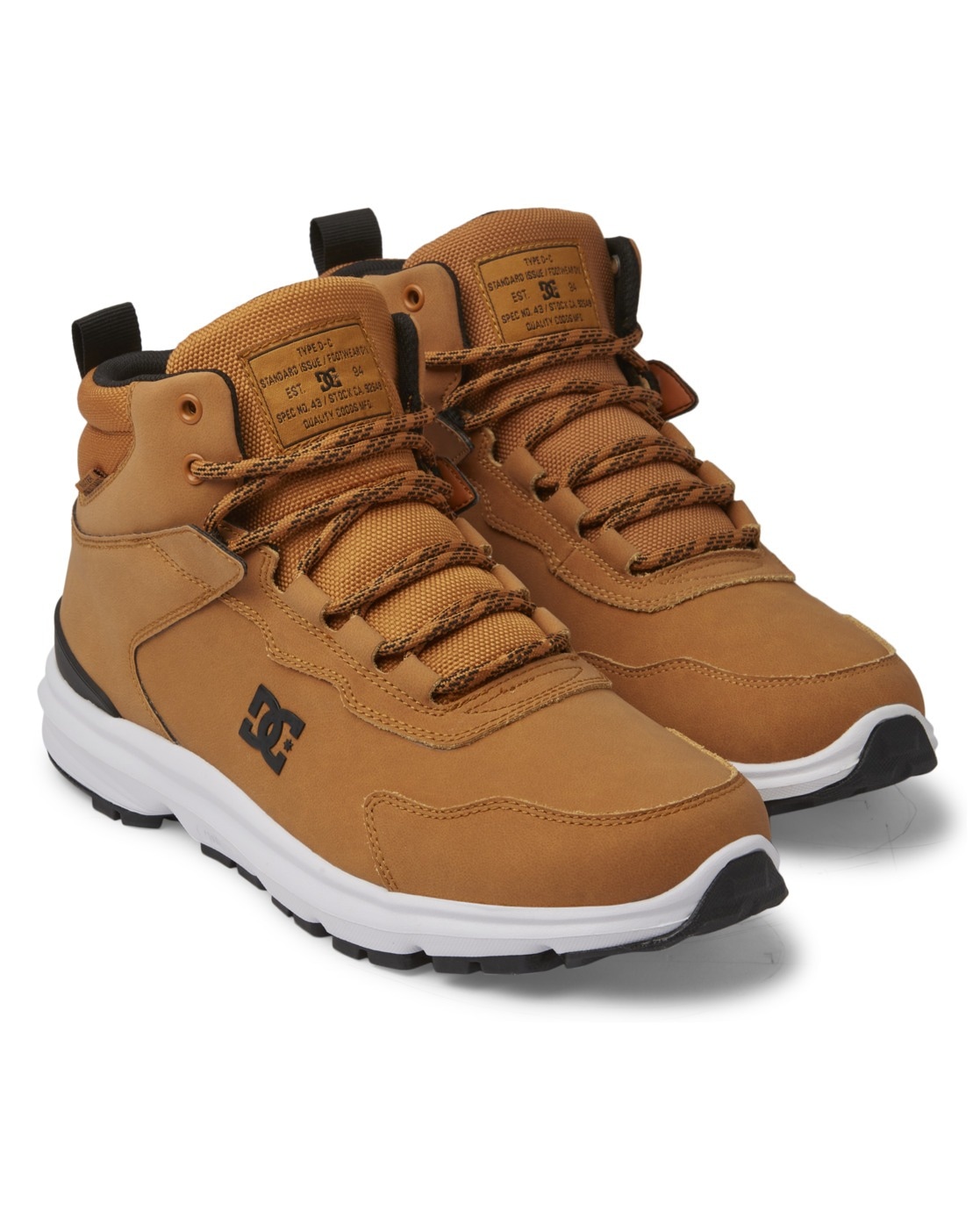 Stiefel DC SHOES "Mutiny", Gr. 11(44,5), beige (wheat, schwarz), Obermaterial: Leder (Kuh) / Futter: Textil / Außensohle: Gummi, Schuhe