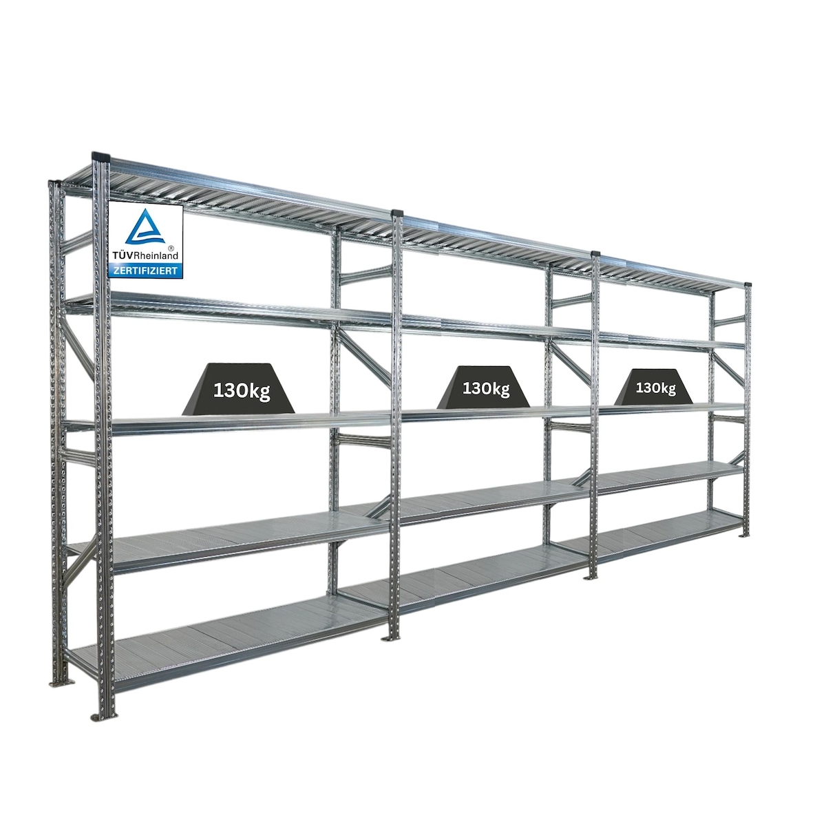 PROREGAL Fachbodenregal Stecksystem PROXIMO | Komplettregal | HxBxT 200x450x50cm | 5 Ebenen | Fachlast 130 kg | Beidseitig nutzbar | Verzinkt Image