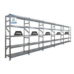 PROREGAL Fachbodenregal PROXIMO Stecksystem | Komplettregal | HxBxT 200x600x50cm | 5 Ebenen | Fachlast 200 kg | Beidseitig nutzbar | Verzinkt Image