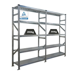 PROREGAL Fachbodenregal PROXIMO Stecksystem | Komplettregal | HxBxT 200x240x40cm | 5 Ebenen | Fachlast 200 kg | Beidseitig nutzbar | Verzinkt Image