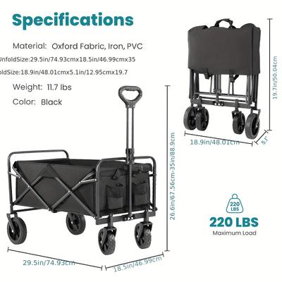 TEMU Foldable Portable Cart Food Tray Small Wheel Transport Vehicle, Height Aajustable, 360 Â° Anti-skid Wheels, 330 Lb Heavy Duty Utility Carrier For Sports, Shopping, Camping