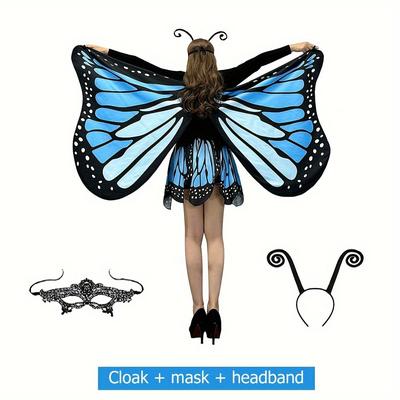 TEMU Women Wings Shawl And Skirt, Fairy Ladies Cape Dress Up Costume Accessory, Adult Halloween Cape Costume Women Party, Includes Headband And Face Mask