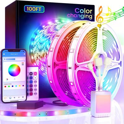 TEMU Led Strip Lights 100ft 30m (2 Rolls Of 15m) Smart Light Strips With App Control Remote, Rgb Led Lights 24v For Bedroom, Home, Decoration Music Sync Color Changing Lights For Room Party