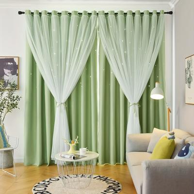 TEMU 2pcs Stars Cutout Blackout Curtains With Tulle Layers Grommet Window Panels For Bedroom Living Room Decor Wall Home, Green