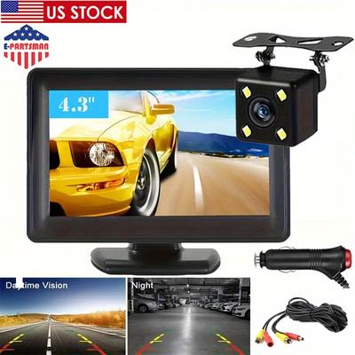 TEMU Car Hd Parking System, Backup Camera 4.3in Monitor Kit Car Rear View Parking System Waterpoof Night Vision For Rvs Trailers Trucks Pickups (4led Light Camera)