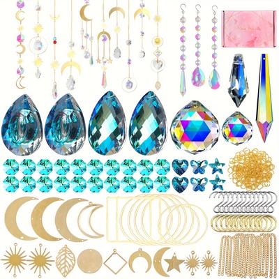 TEMU 358-piece Suncatcher Kit With Glass Crystals & Metal Accessories, Golden Hanging Chandelier Prisms, Rainbow Maker Pendants For Diy Suncatcher Beads, Home & Garden Window Decor