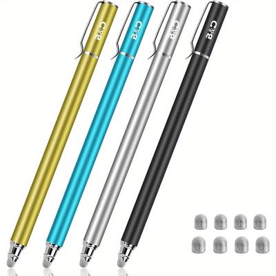 TEMU Universal Stylus Pens For Touch Screens - New 5mm High-sensivity Dual Fiber Tips Stylus For All Tablets & Cell Phones With 8 Extra Replaceable Tips (4 Pcs, Black/aqua/silver/yellow)